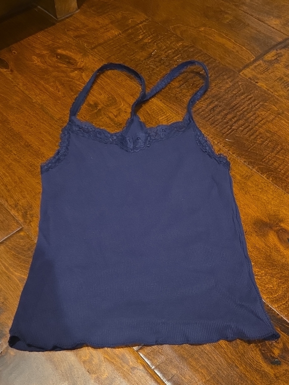 Brandy Melville Navy Ribbed Lace-Trim Camisole